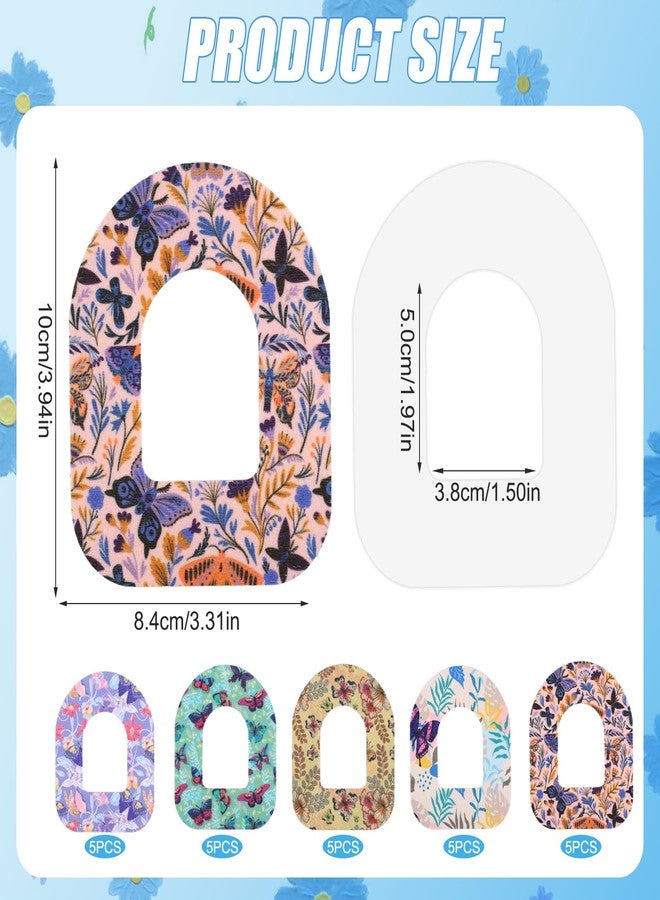 XIHIRCD 25pcs Adhesive Patches for Omnipod, Waterproof Sensor Covers Adhesive Tape Sweatproof Pre-Cut Sensor Stickers Overpatch Compatible with Omnipod 5 (Butterfly Print) - Image 2